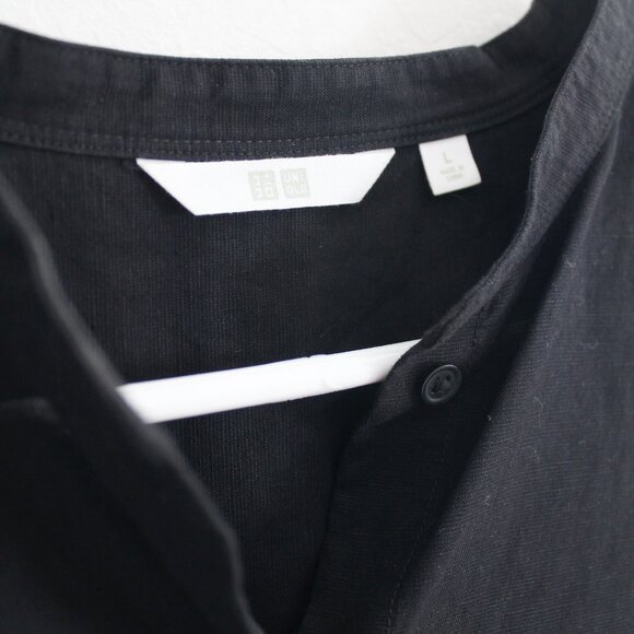 Uniqlo Collarless Button Down Long Sleeve Linen Top - Size Large - Picture 4 of 8